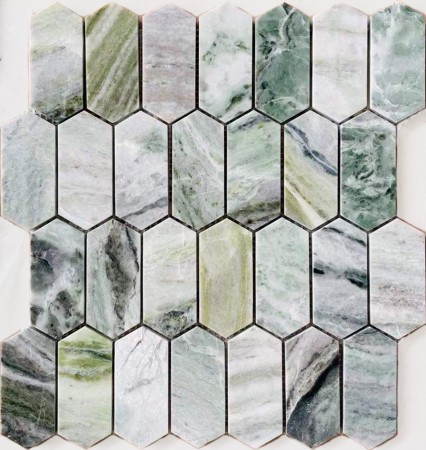  Caramelle Mosaic Onice Verde oliva POL long hex 38x86x7